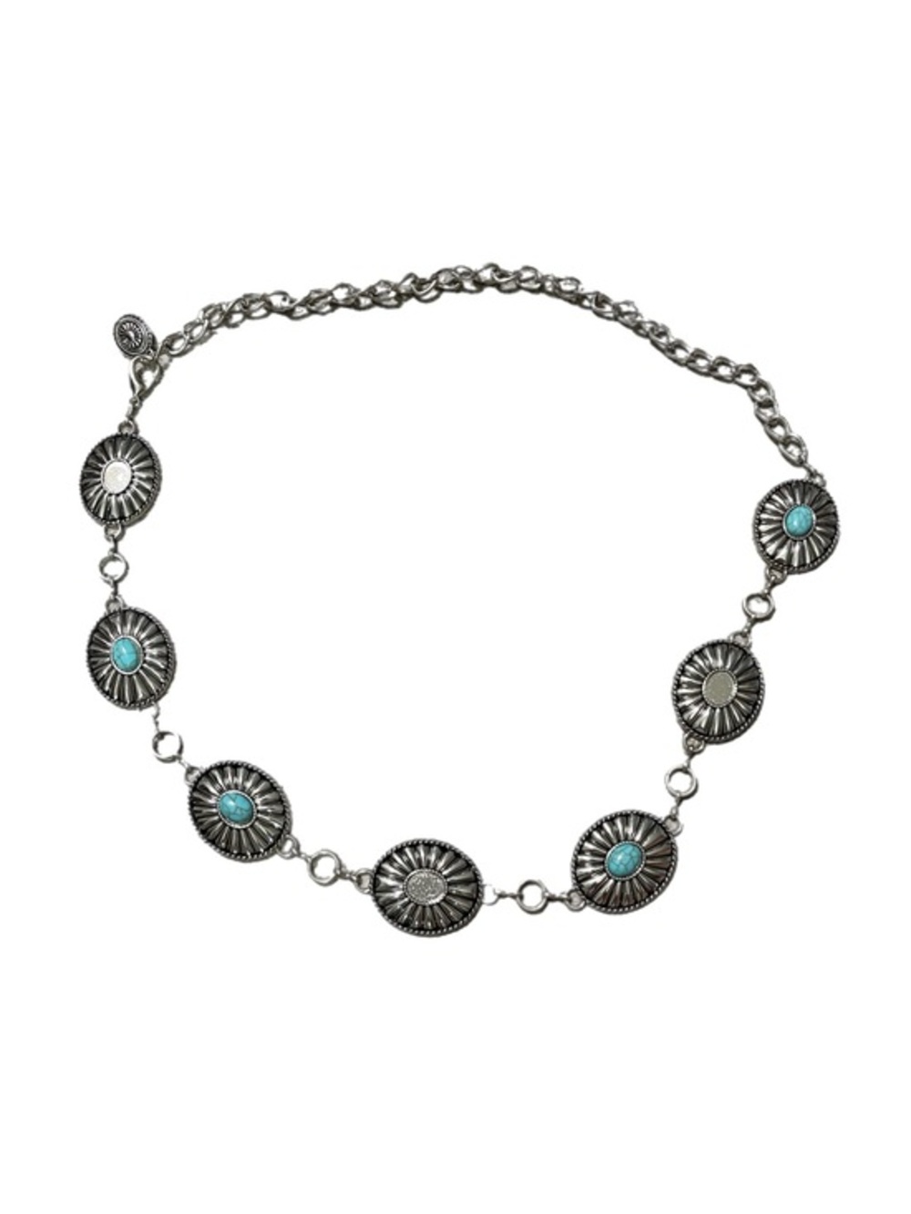 Silver Tone Western Concho Turquoise Chain Belt